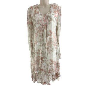 Jones New York Champagne‎ Leaf Print Burnout Silk-Blend Jacket Dress Size 12 New
